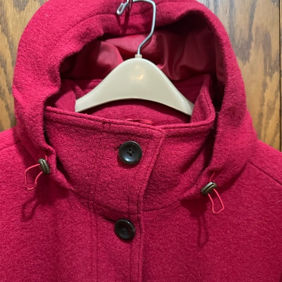 LAND’S END. Classic Beautiful Wool Blend RED COAT with HOOD sz 20W - Picture 3 of 13